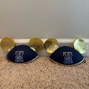 Most Magical Place On Earth Mickey Mouse Disney Ear Hats Blue and Gold -Set of 2